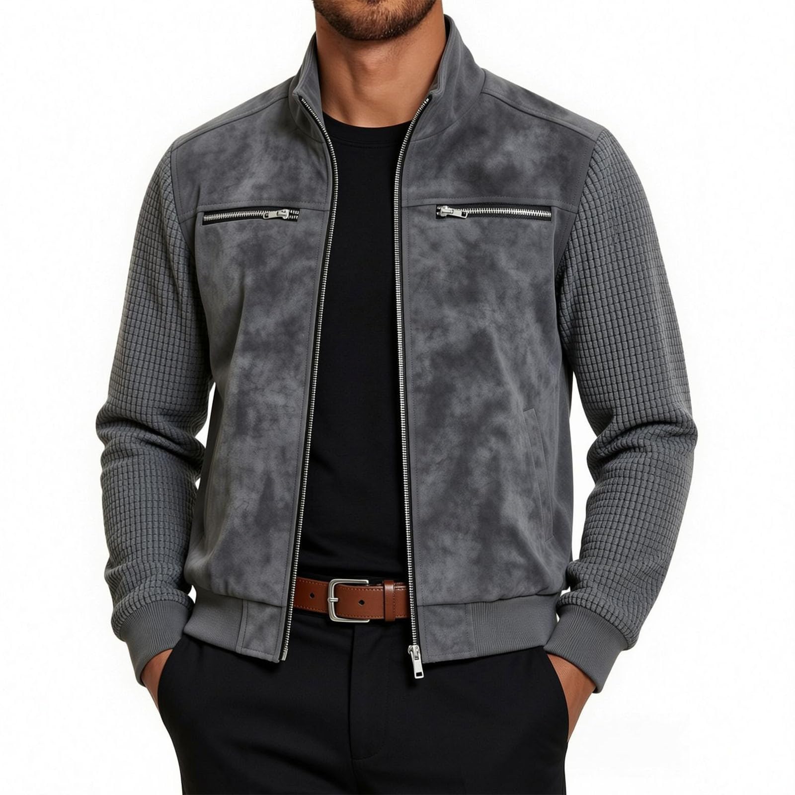 Generisch Übergangsjacke Herren Arbeitsjacke Winterjacke mit Reißverschlusstaschen Blousonjacke mit Brusttaschen Herbstjacke Windjacke Freizeitjack Sportjacke Slim Fit Herrenjacke