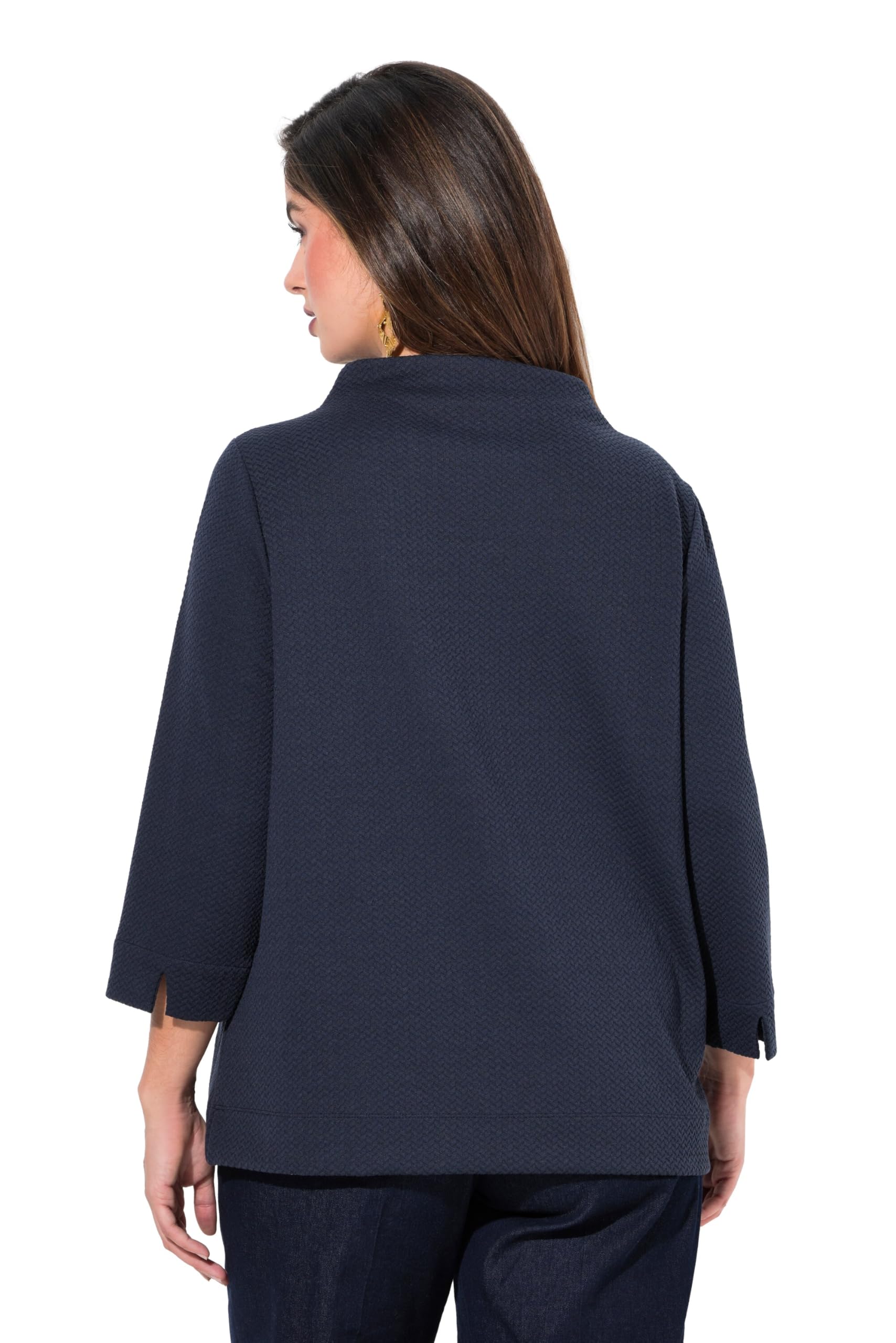 Ulla Popken Sweatshirt, Struktur, Stehkragen, Zierfalten, 3/4-arm Sudaderas Mujer (Pack de 1)