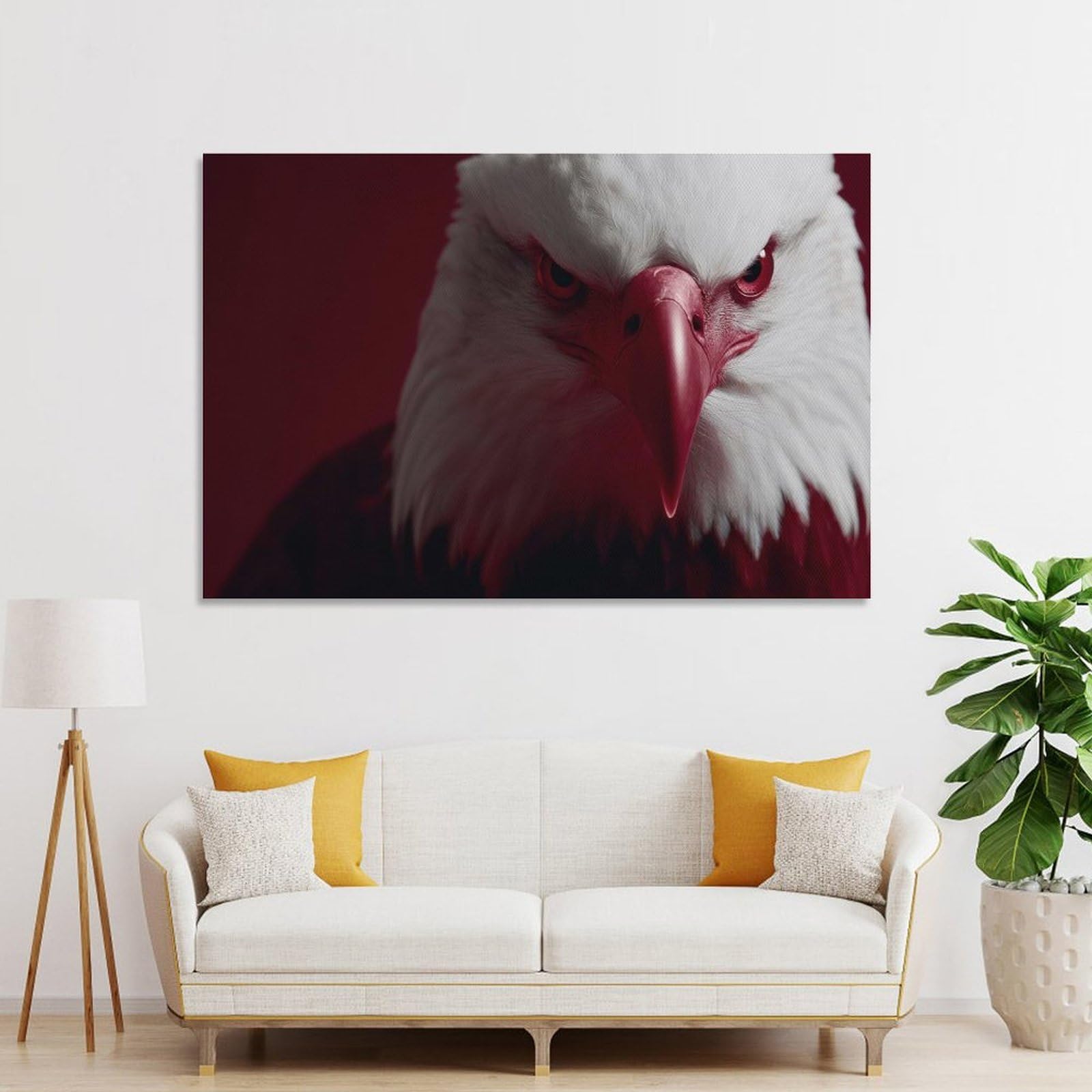 Junmoney Eagle Portrait with Red Lighting Wall Art Print 16x24inch(40x60cm), for Corridors, Hallways Or Apartment Entries, Wall Decor to Refresh Empty Corners