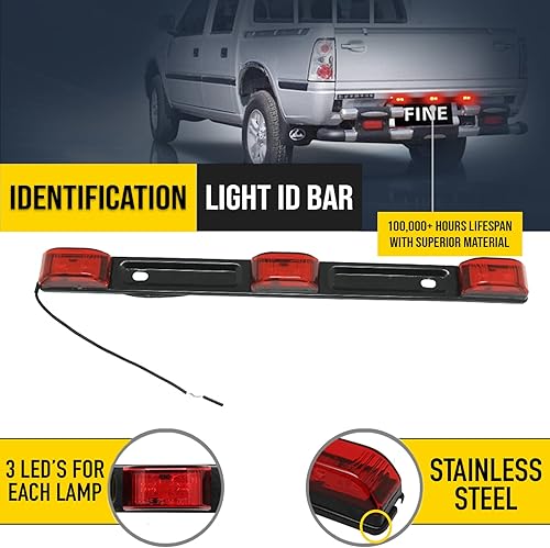Miniatura 2 de MaxxHaul 70449 Barra de luz LED roja de identificación (impermeable, sellada y base de acero inoxidable, camiónremolque), rojonegro