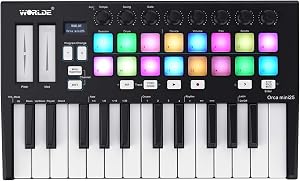 midi Keyboard Controller,HUIOP Orca mini25 Portable 25-Key USB MIDI Keyboard Controller with 16 RGB Backlit Trigger Pads 8 Assignable Control Knobs