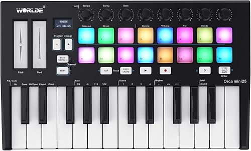 LANRU Orca mini25 Portable 25-Key USB MIDI Keyboard Controller with 16 RGB Backl