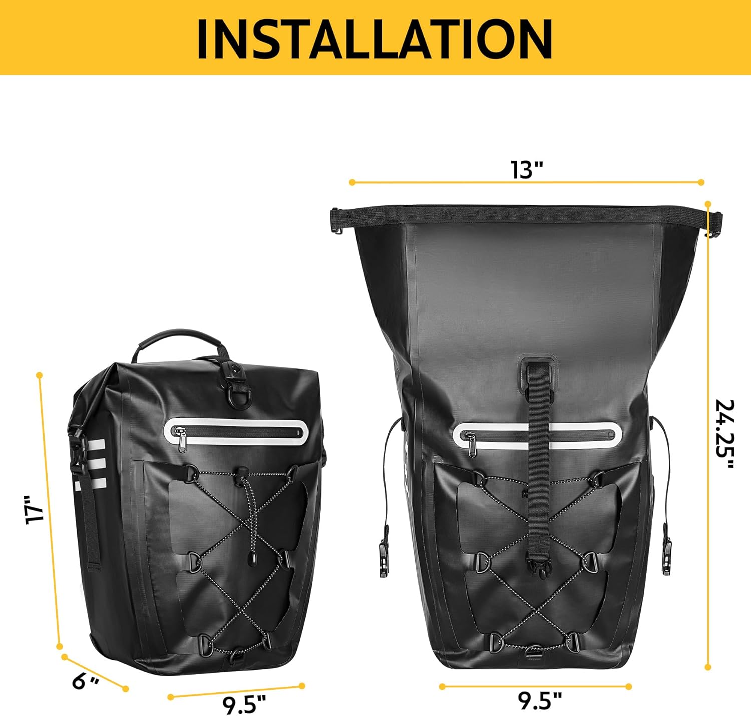 Waterproof Bike Pannier, 30L Rear Bike Rack Bag with Multiple Pockets and Adjustable Clips, Bicycle Pannier Fits Most Bike Racks, Black (1 Bag) - Image 6