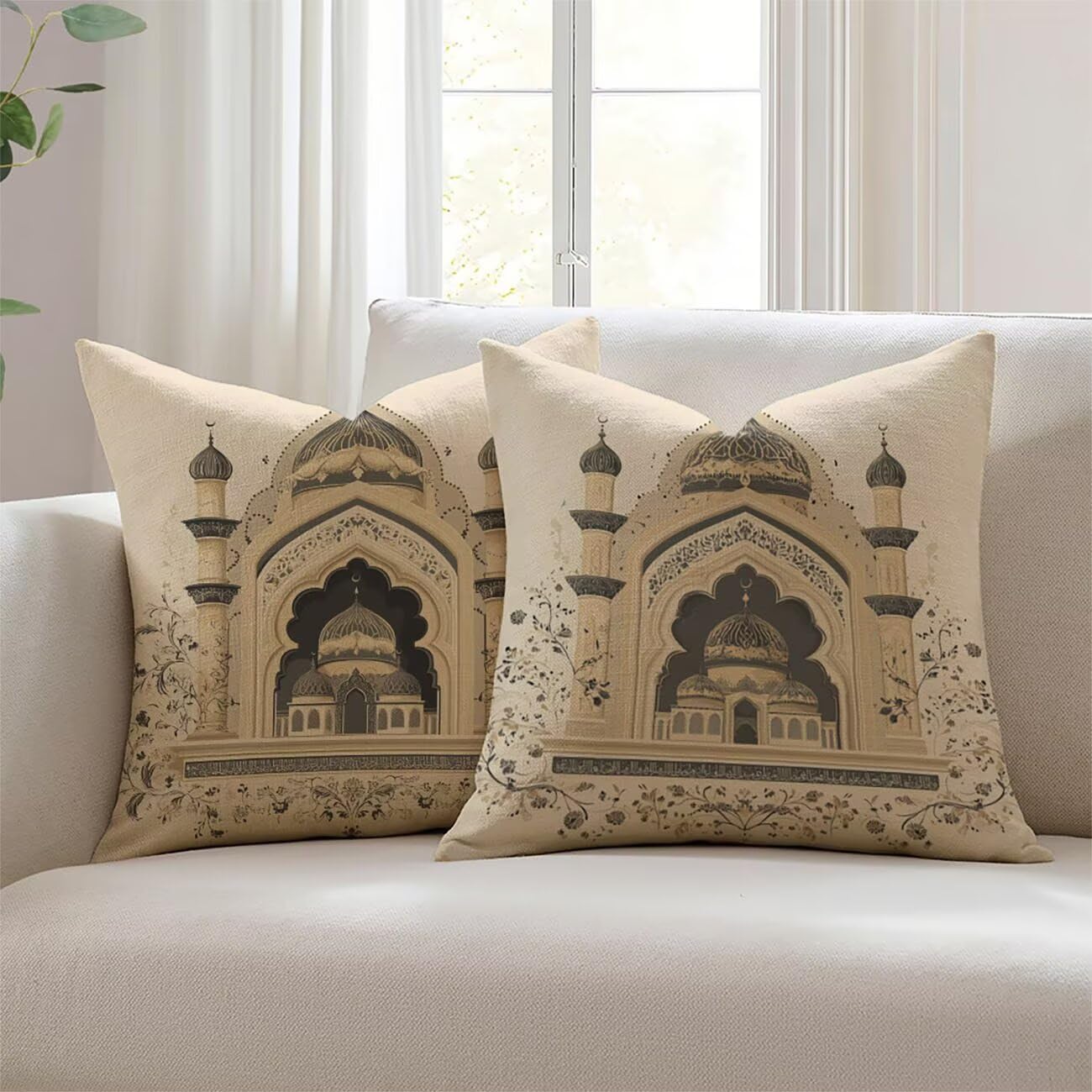 Housse de coussin imperméable 45x45 cm beige en lin pour salon de jardin