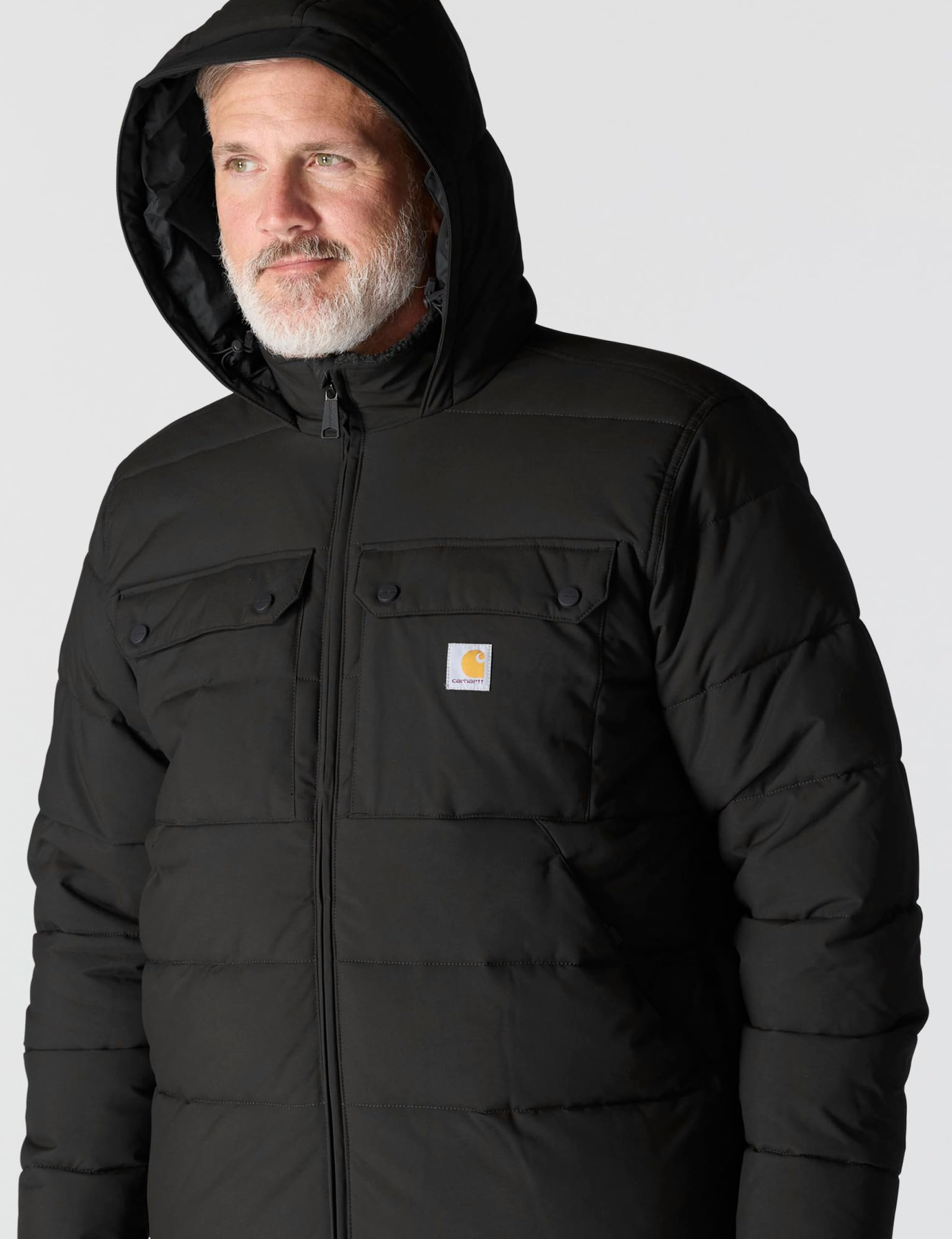 Carhartt Montana Loose Fit kurtka męska – wyściełana wiatroszczelna i wodoodporna kurtka robocza z podszewką Sherpa – kurtka izolacyjna z przeciwdeszczowym Defender i kapturem – kurtka outdoorowa