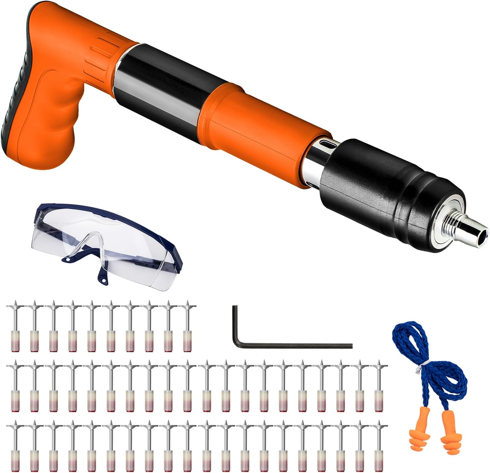 Mini Manual Nail Gun Kit with 50 Pcs Nails Concrete Wall Fastening Tool Manual Steel Nail Gun 5 Gears Power Adjustable Wall Nail Machine for Cement Wall Wire Hider Fixture (Orange)