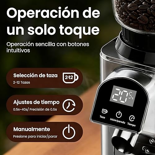 Miniatura 4 de Molinillo de café con rebabas cónicas eléctricas, con 48 ajustes precisos, molinillos de café antiestáticos para uso doméstico, molinillo de fresas
