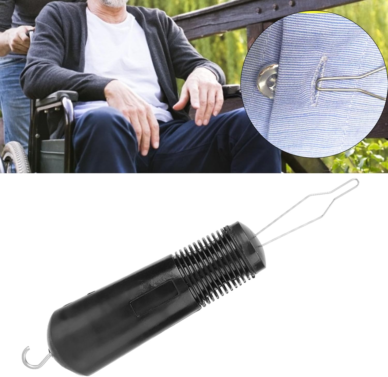 Button Hook & Zipper Pull, Stainless Steel Clothes Button Assist Tool, Zipper Hook Dressing Aid for Elderly Disabled