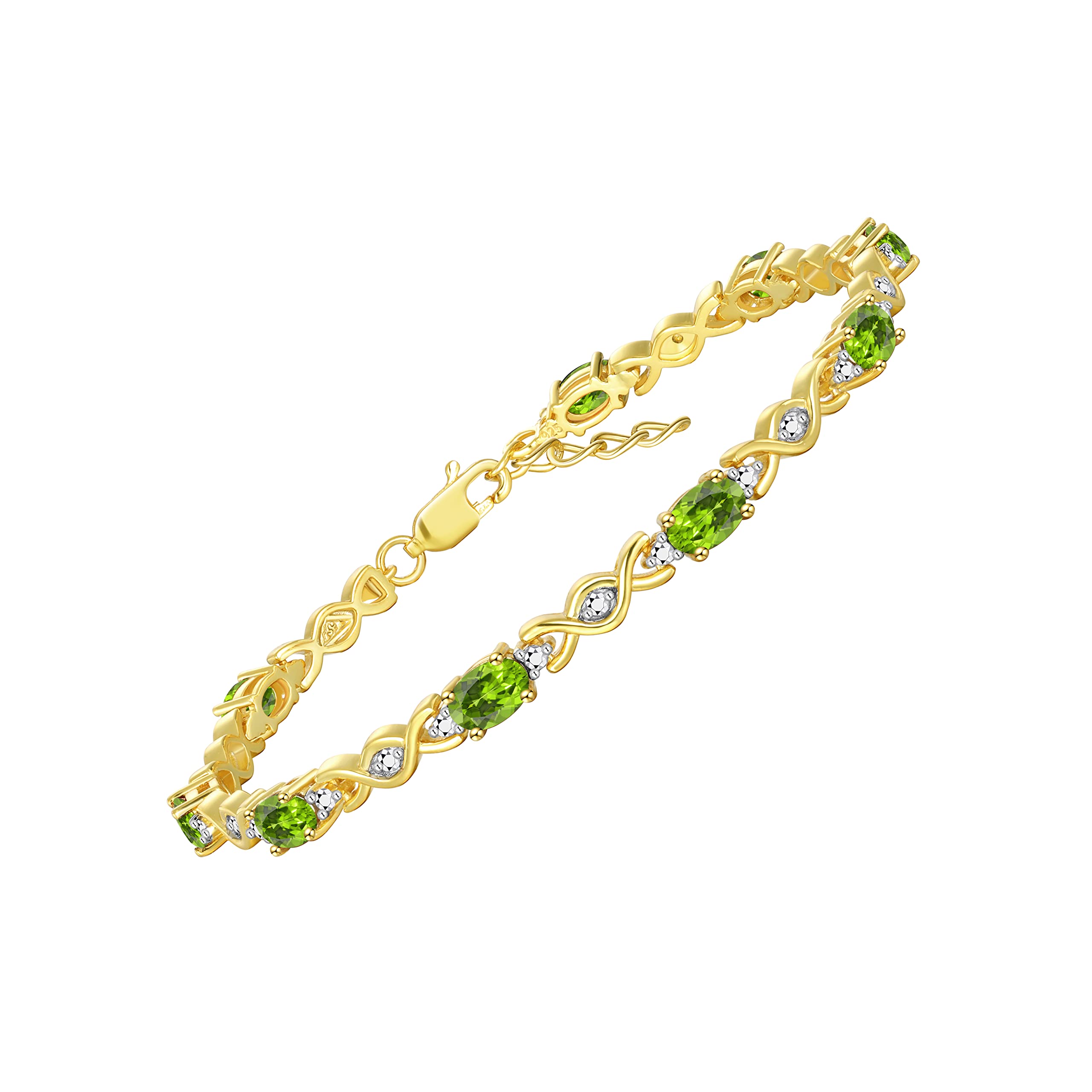 Rylos Bracelets for Women Yellow Gold Plated Silver XOXO Hugs &amp; Kisses Tennis Bracelet Gemstone &amp; Diamonds Adjustable to Fit 7"-8" Wrist, 10 Gorgeous 6X4MM Jewelry for Women Friendship Bracelets