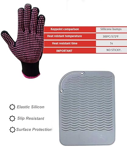 Miniatura 9 de Guante resistente al calor con alfombrilla resistente al calor para rizador, alisador de pelo, planchas, guante de silicona de grado alimenticio, 9