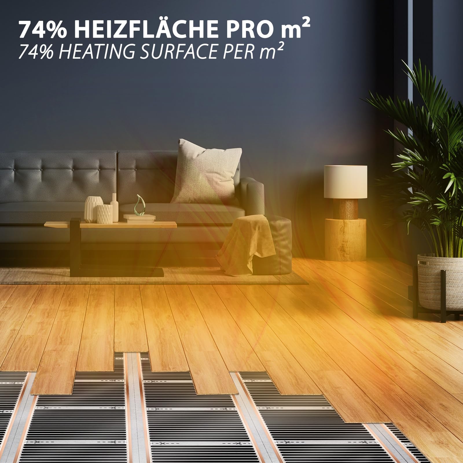 Calefacción eléctrica por suelo radiante 130 W/m² – Juego completo de 5,0 m² con termostato inteligente WiFi – calefacción por suelo radiante eléctrico para laminado, parqué, vinilo sobre placa de