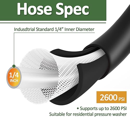 Miniatura 5 de Manguera de repuesto para lavadora a presión de 32 pies x 2600 psi, manguera de limpieza de agua de alta presión, compatible con algunos de Black &