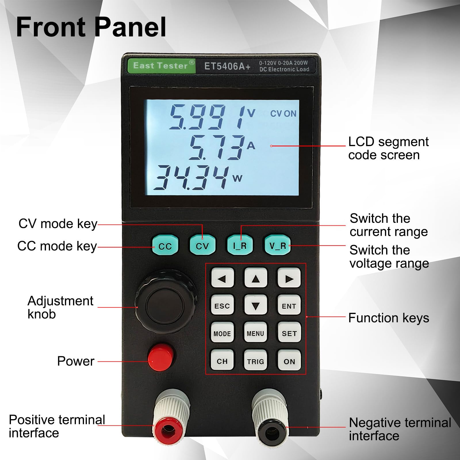 ET5406A+ 200 W DC elektroniczny tester obciążenia 0-120 V 20 A programowalny tester pojemności akumulatora z trybem dynamicznym sterowanie USB PC, zabezpieczenie przed przeciążeniem zasilacza