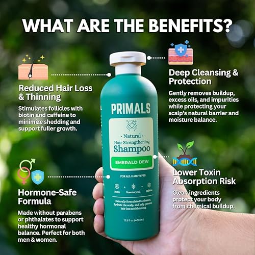 Vista 2 de PRIMALS Champú fortalecedor del cabello, cafeína, biotina, miel cruda, aceite de romero, antiadelgazamiento del cabello, ingredientes naturales