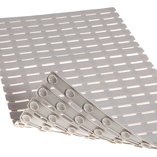 Linoows Shower Mat Non Slip Bath Mat for Tub and Shower Floor Mat, Machine Washable Bathtub Mat with Suction Cups and Drain Holes, Soft Bathroom Accessories, 27.5x15.7 Inch, Khaki