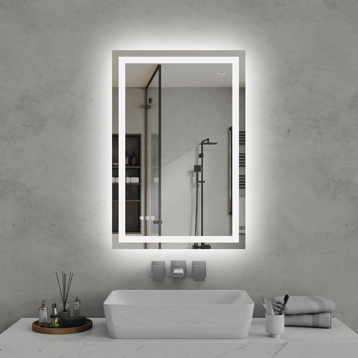Espejo de baño LED de 36 x 24 pulgadas, espejo retroiluminado para baño, degradado frontal y retroiluminado, 3 colores regulables, IP54 mejorado