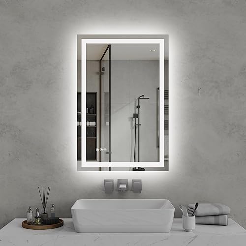 Espejo de baño LED de 36 x 24 pulgadas, espejo retroiluminado para baño, degradado frontal y retroiluminado, 3 colores regulables, IP54 mejorado