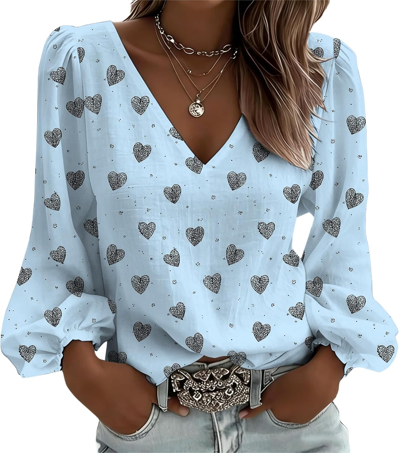 Boho Floral Tops Women Deep V Neck Puff Sleeve Lightweight Breathable Casual Trendy...