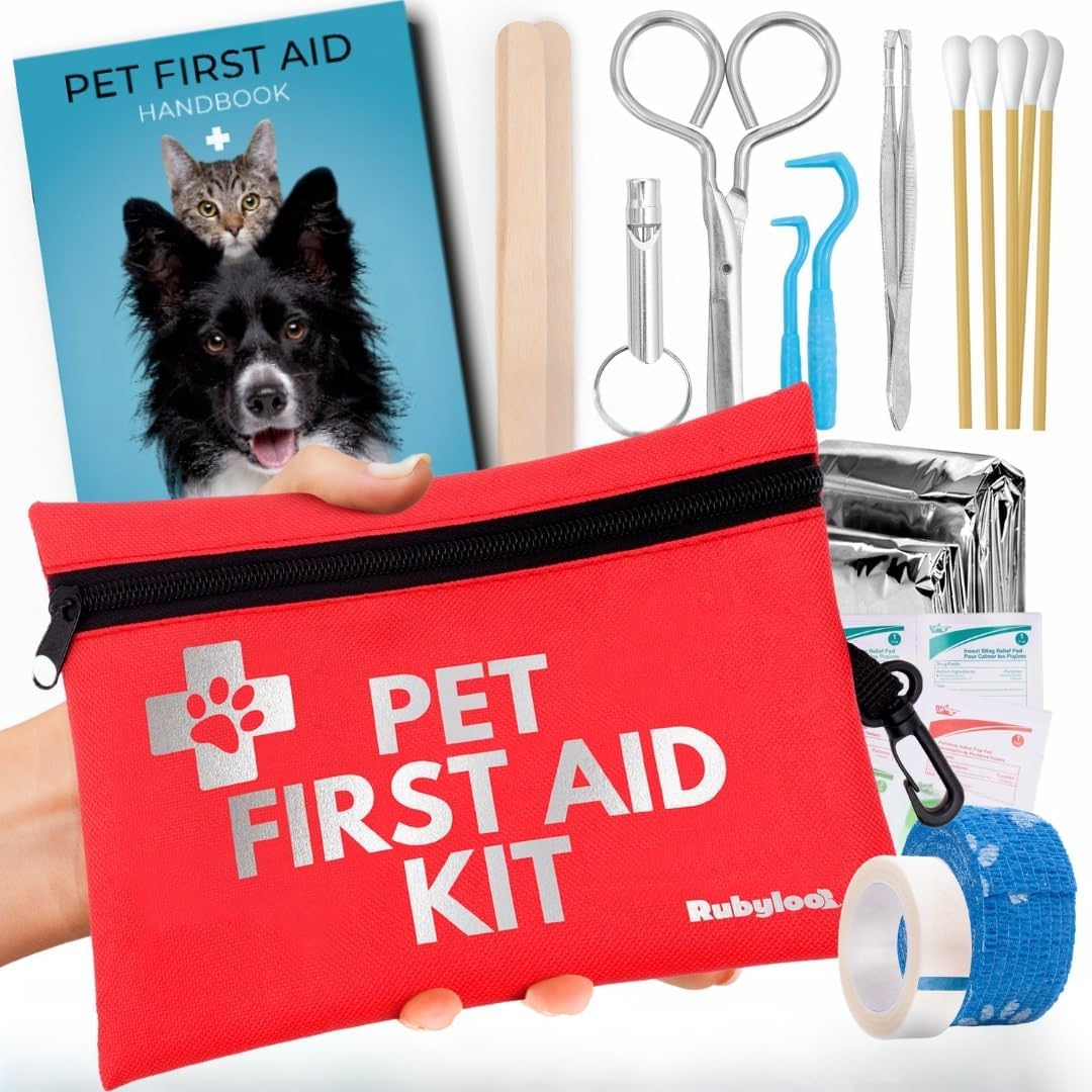 Canine First Support Package for Climbing & Journey – Vet Accepted Emergency Provides – Pet First Support Package Information, Tick Remover, Thermal Blanket & Extra – Compact Canine Climbing Gear for Tenting, Looking, Backpacking