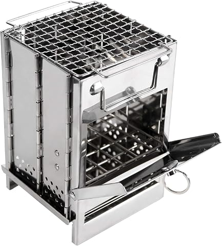 REDCAMP Wood Burning Folding Camp Stove - Portable Collapsible Stainless Steel Backpacking Stove