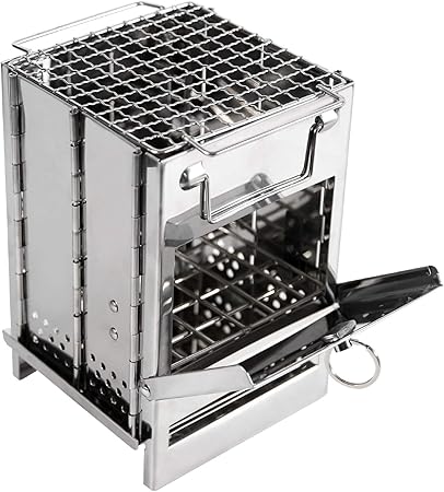 REDCAMP Wood Burning Folding Camp Stove Stainless Steel Grid, Portable