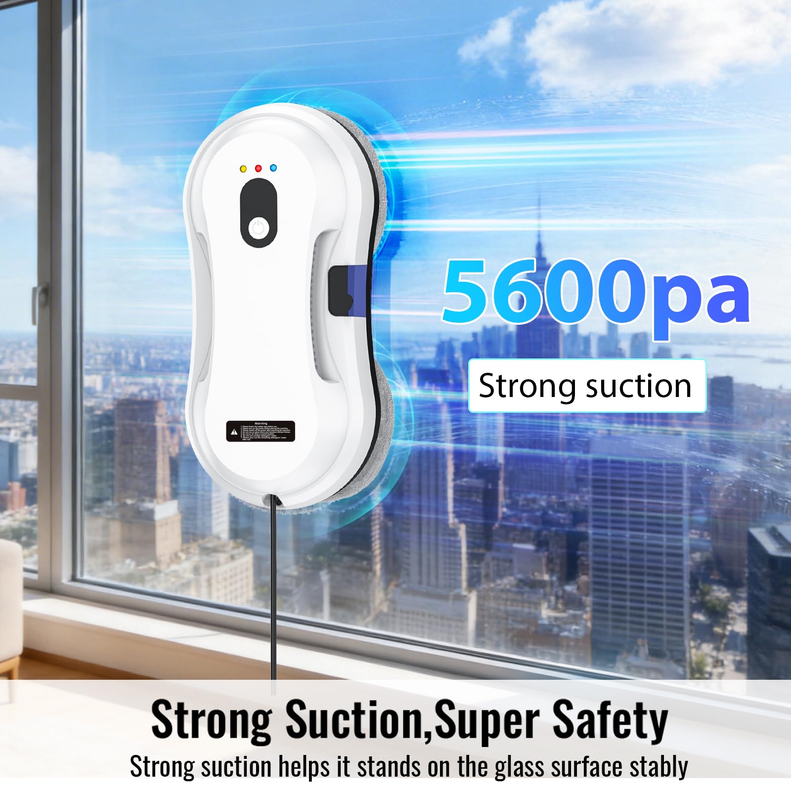 Fensterputzroboter mit Sprühfunktion, Saugkraft von 5600 Pa, Intelligente Pfadplanung für automatische Reinigung, Randerkennungstechnologie für Innen- und Außenfenster (‎Weiß-pro004)