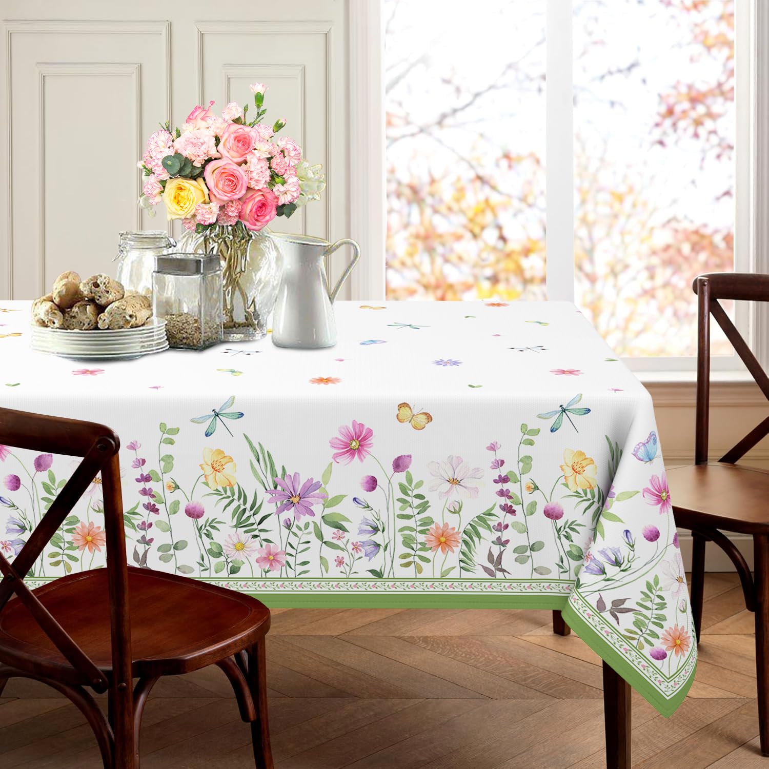 Zorket Spring Floral Spring Summer Floral Tablecloth Rectangle 60X120 Inch, Flower Tablecloth Stain Resistant Wrinkle Free Wildflower Table Cloth Decor For Dinner Party Picnic