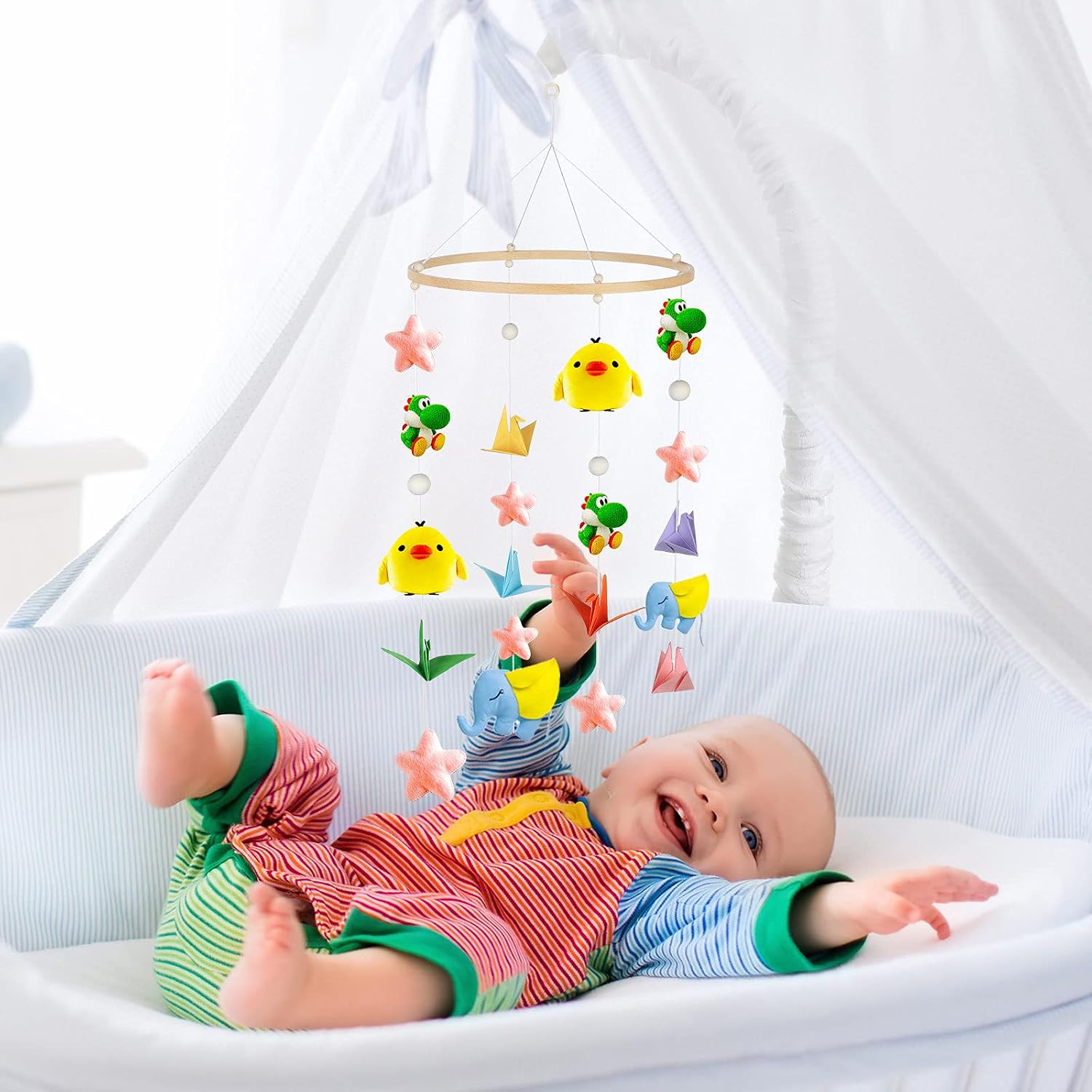 Tatuo 2 Pieces Nursery Crib Mobile Arm Cover Baby Crib Mobile Bed Bell Holder Cover Infant Music Box Toy Holder Cover Wind Chime Bracket Fabric Cover for Crib Mobile Arm DIY Mobile (White)