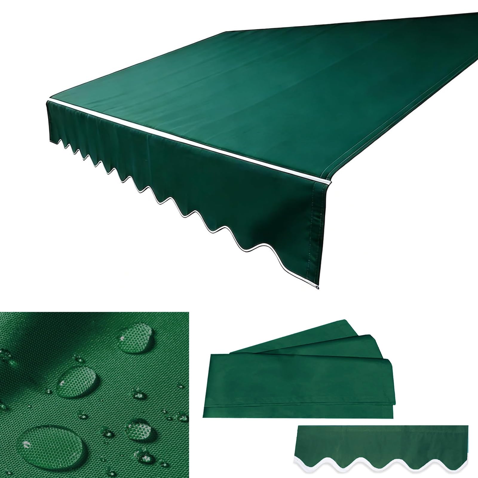 Awning Replacement Fabric with Front Valance, Retractable Patio Awning Replacement Fabric, Awning Sun Shade Top Cover Replacement Canvas for Backyard Garden Balcony(Green,6.5x3.5m(21.3x11.5ft))