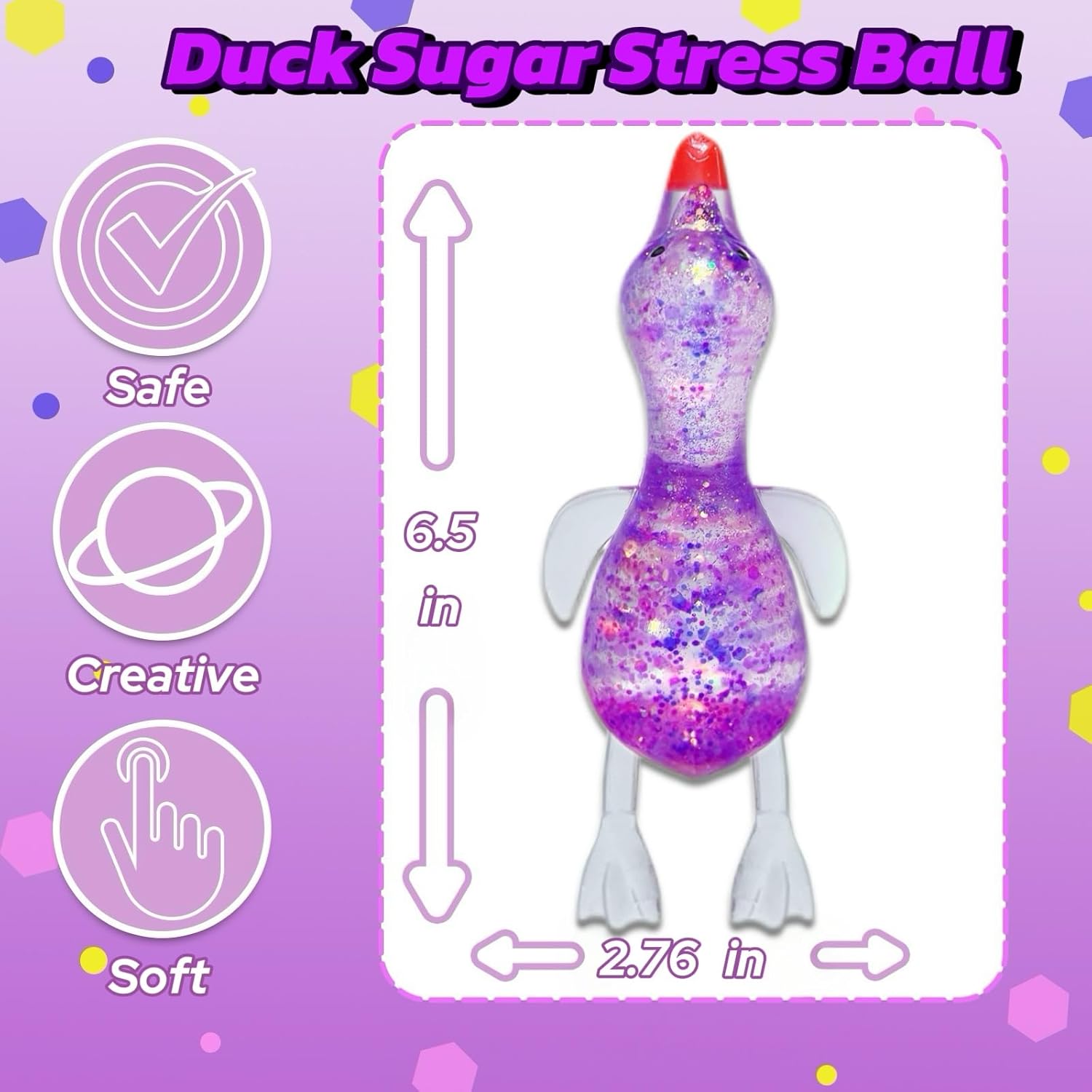 Purple Duck Sugar Stress Ball Squishy Toys, Kawaii Animal Squishy Stress Balls for Kids and Adults, Soft Duck Squeeze Fidget Toys for Party Favors, Birthday Gifts, Easter Basket Stuffers