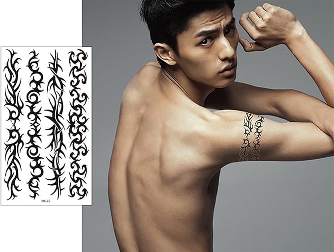 Amazon Co Jp Miyahime 大きめ１８ｃｍ 人気の トライバル柄タトゥーシール３種３枚miyahimeオリジナルセットです 取り付け簡単 腕 足のワンポイントのオシャレに 外国の方へのプレゼントにも人気です 日本 土産 Tatoo 入れ墨 刺青 フェイク シート