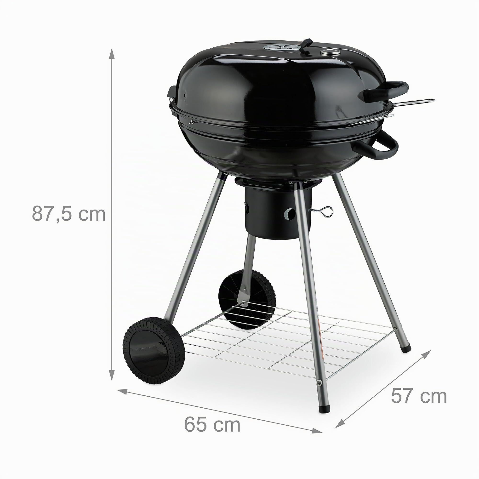 Relaxdays Barbecue a Sfera a Carbonella, Grill Esterno Ø 53 cm, con Coperchio, Ruote, Raccoglicenere e Termometro, Nero