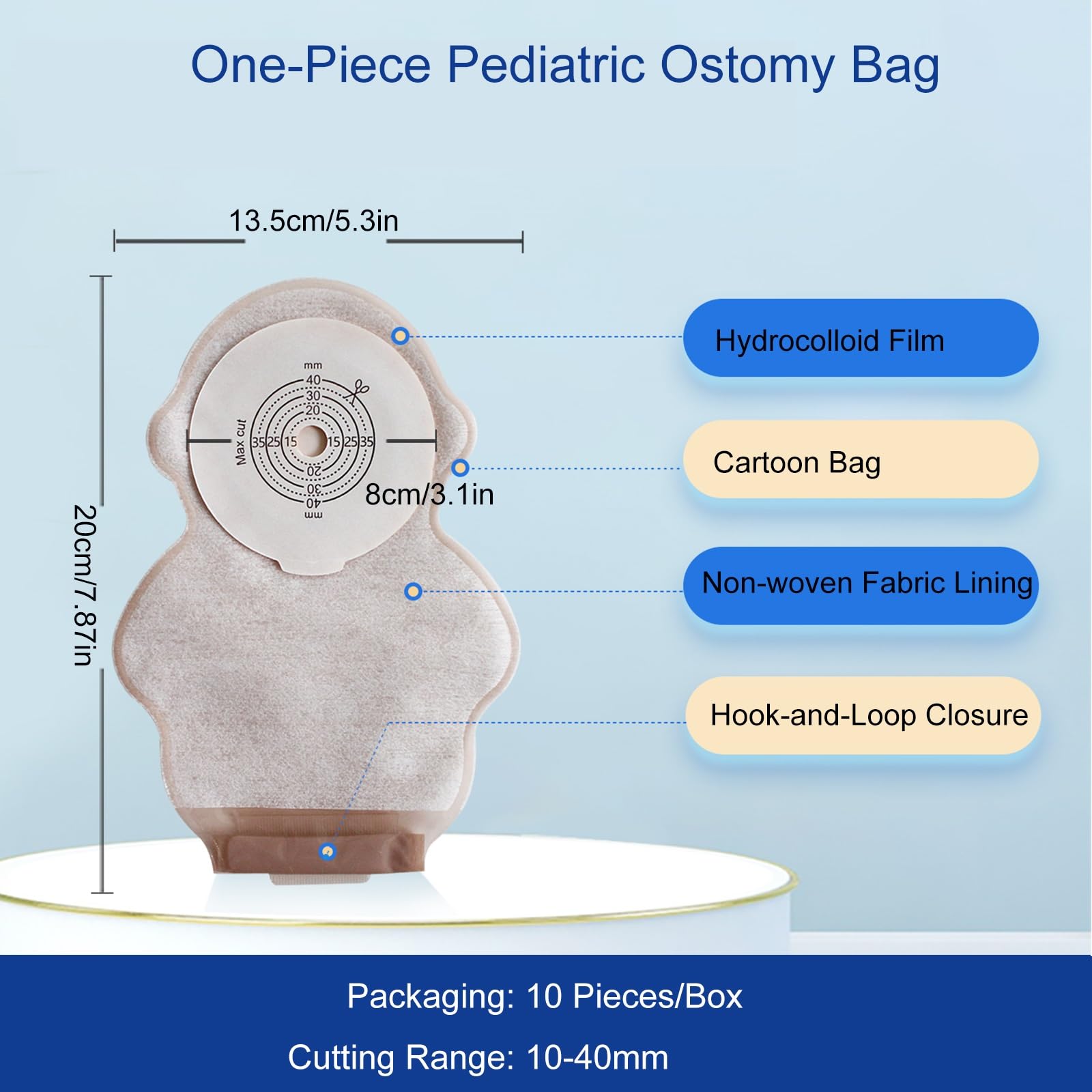 10 Bolsas De Estoma para Niños, Suministros de Ostomía de Una Pieza, Bolsas Drenables para El Cuidado de Estomas de Ileostomía, Corte a Medida de 10 MM a 40 Mm, Forro No Tejido