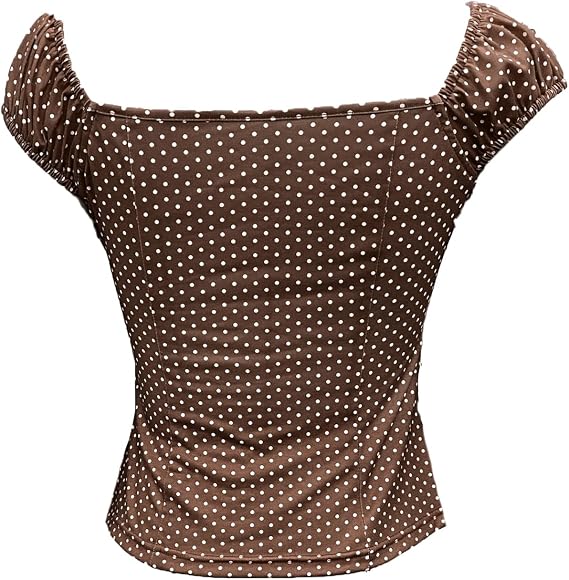Women Fairy Grunge Shirt Summer Cap Sleeve Lace Up Polka Dot Milkmaid Tops Vinatge E-Girls Aesthetic Clothes