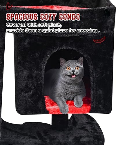 Miniatura 62 de SYANDLVY Árbol pequeño para gatos de interior, torre para gatos con poste rascador, casa de actividades moderna para gatos grandes, condominio