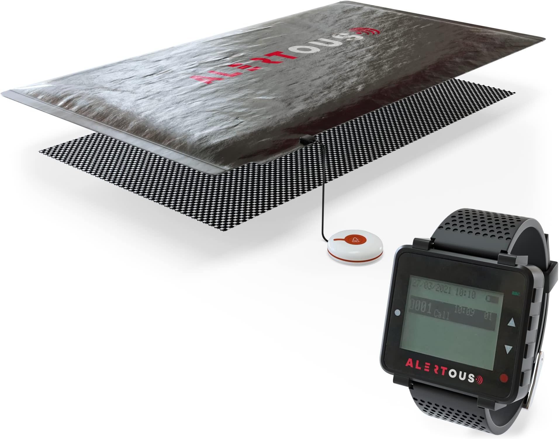 Wireless Floor Sensor Pressure Mat with Wrist Watch Alert for Elderly & Dementia Care