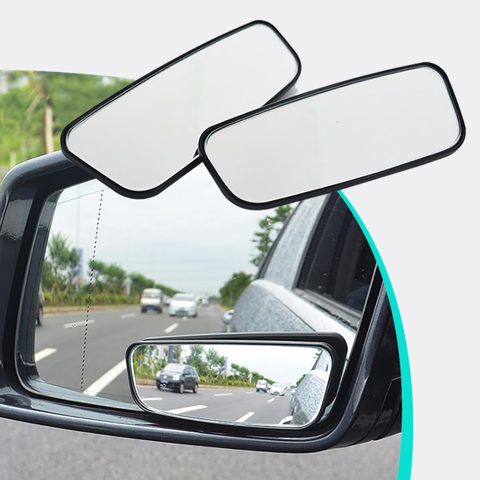 2 PCS HD Convex Wide Angle Looking Glass, 3.74" x 1.41" Rectangular Curved Blind Spot Mirror, General Motors Parking Aid Tool, Compatible with Most Car Models (Black)