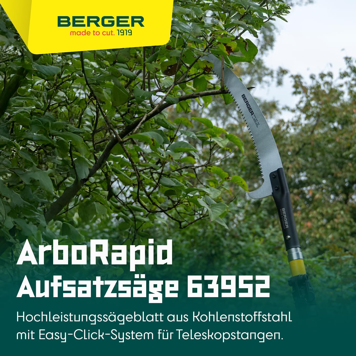 BERGER ArboRapid Set 77039 | Teleskop Astsäge für Profis | Teleskopsäge 6,65m Arbeitshöhe | Hochentaster aus Glasfaser | Baumsäge inkl. Tasche & Aufsatzsäge | Astsäge Teleskop zertifiziert & geprüft