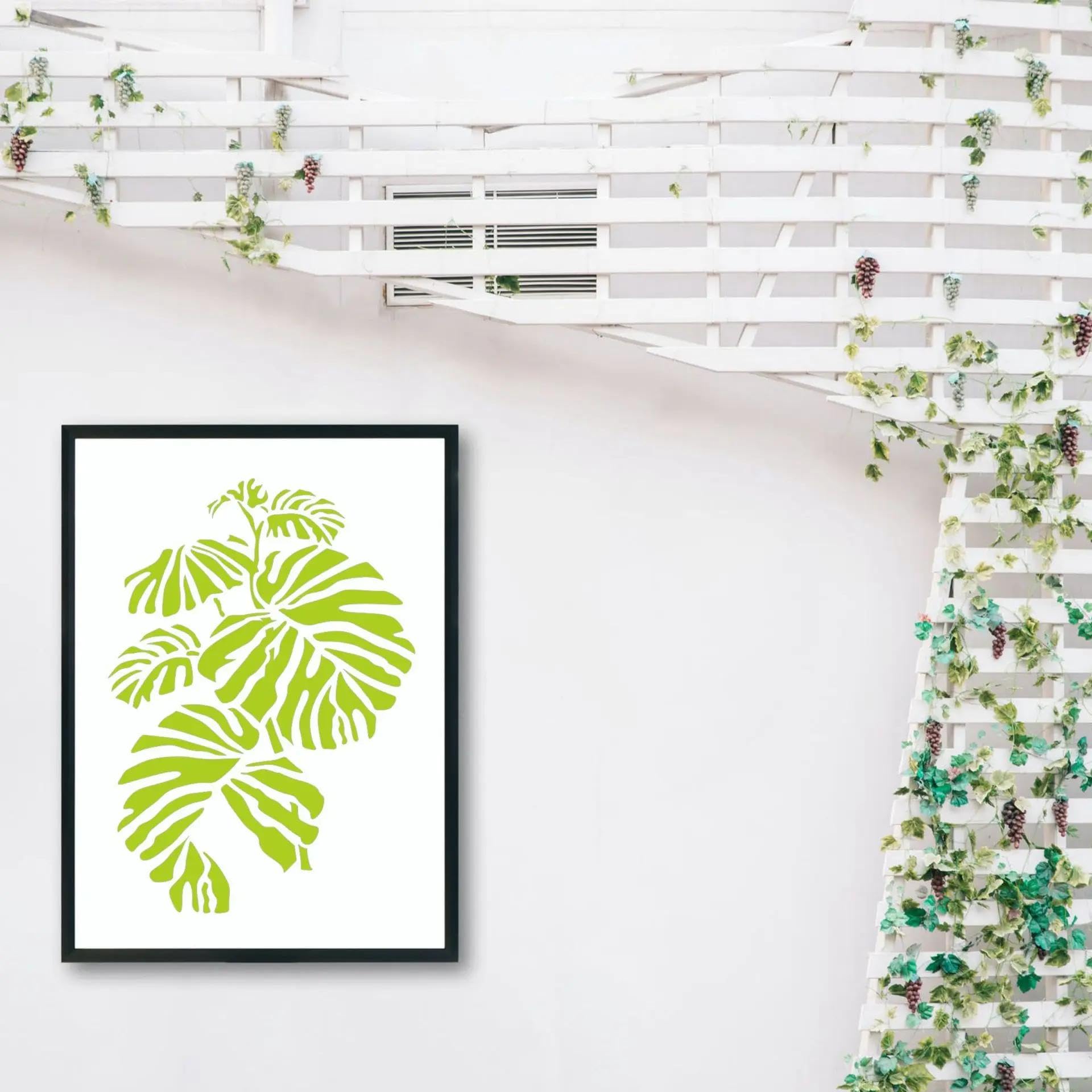 Stencil per artigianato riutilizzabili, 9 pezzi, formato A4, 29 cm, motivo: foglie verdi da giardino, per dipingere su legno, stencil da parete, modelli da disegno per porte e decorazioni domestiche