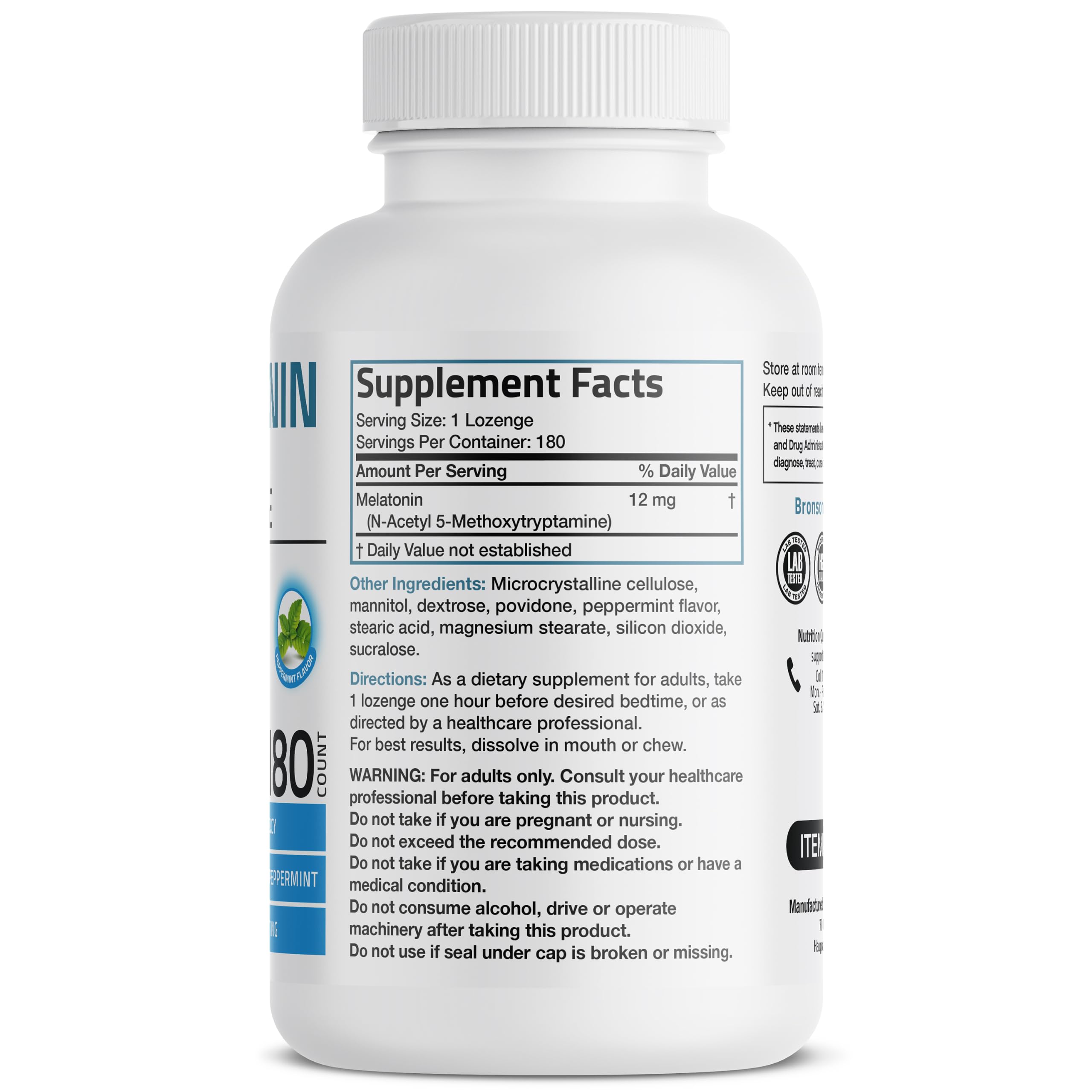 Bronson Melatonin 12 mg Fast Dissolve Sleep Support, 180 Lozenges — Amazon image 2