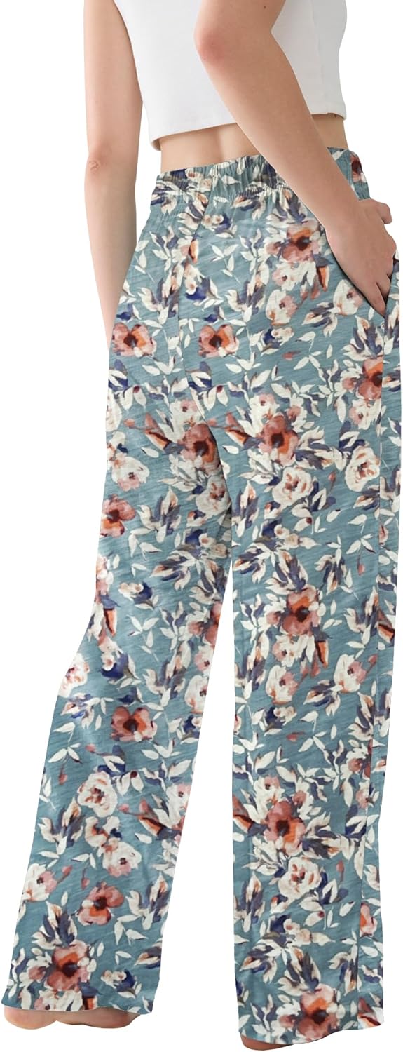 Womens Pajama Pants Lightweight Casual Comfy Lounge Palazzo Pants Sleepwear Loungewear PJs Bottoms with Pockets - Image 3