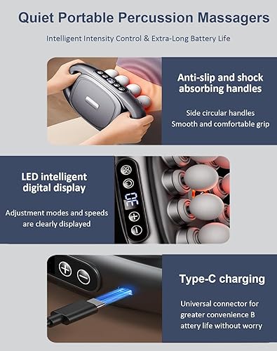 Miniatura 8 de Masajeador, 16 pistolas de masaje de cabeza de tejido profundo, silenciosos y portátiles masajeadores de percusión con 30 niveles de intensidad y 3