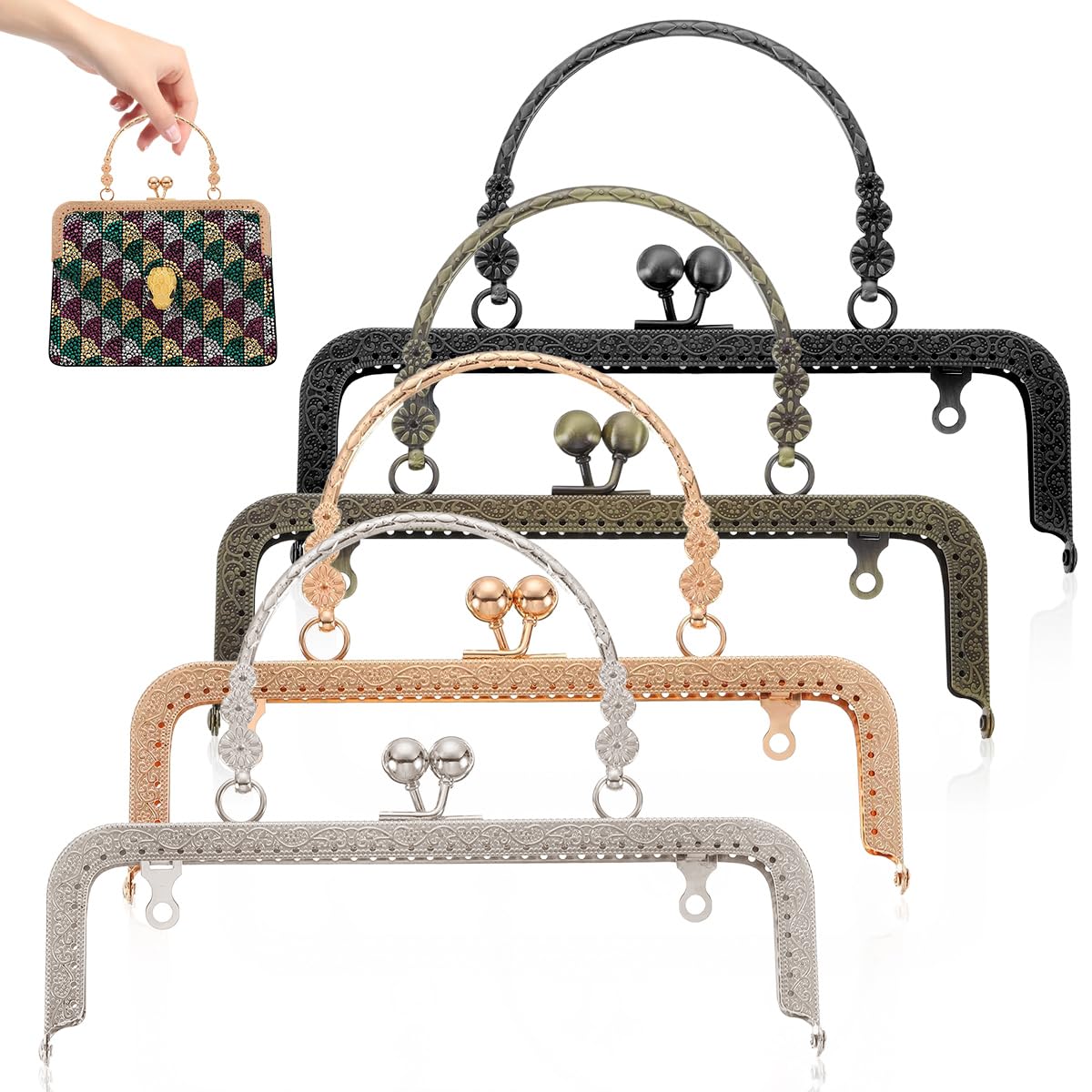 Huucozn 4 Stück Taschenverschluss für Häkeltaschen Metall Taschenrahmen Taschenzubehör Taschenrahmen Verschluesse Taschenbügel 18,5 x 15cm Geldbörse Rahmen Vintagefür DIY Geldbeutel Handtasche