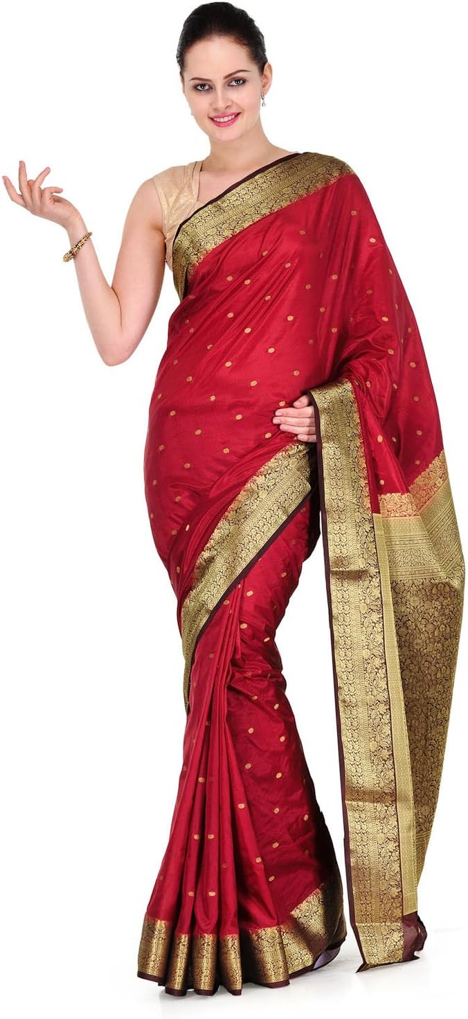 Fabroop Women's Zari Woven Art Silk Saree One Size Maroon