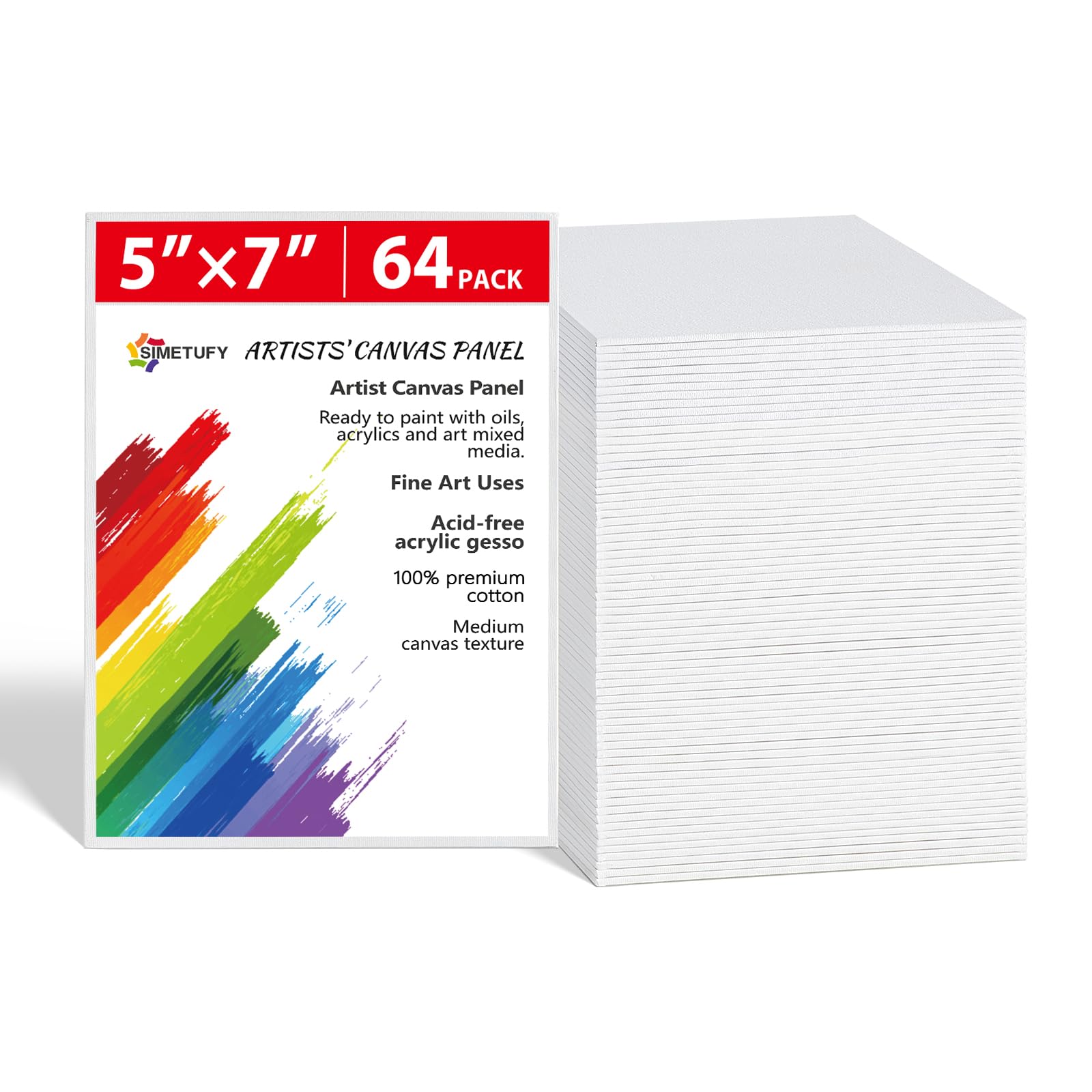 Simetufy 64 Pack 5x7 inch Flat Canvas Boards for Kids Painting, Small Canvas Panels Blank- Gesso Primed Acid-Free 100% Cotton for Acrylics Oil Watercolor Tempera Paints