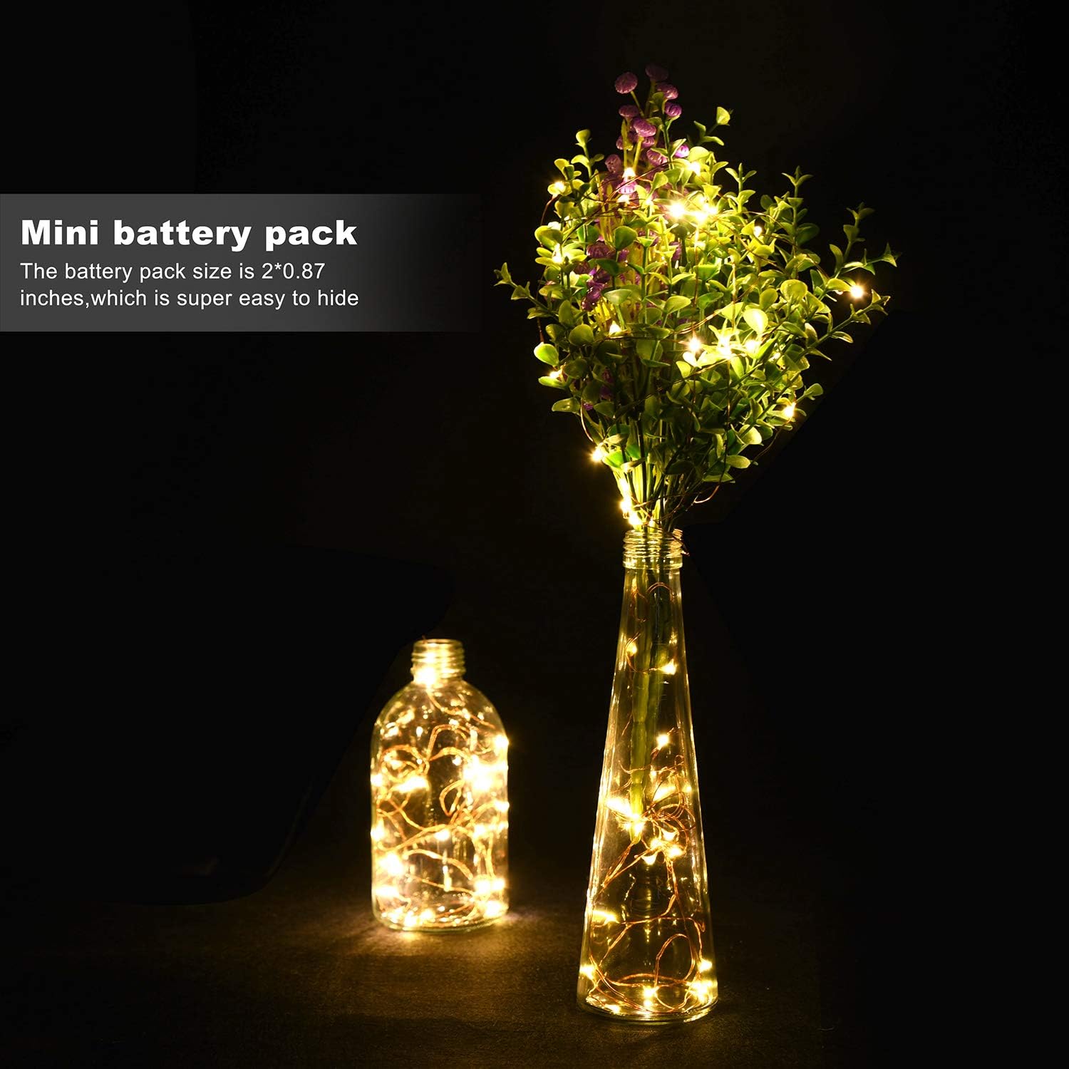 LEDIKON 12 Pack Fairy Lights Battery Operated LED String Lights,Warm White,7.2Ft 20LED Copper Wire String Lights,Waterproof Led Firefly Moon Lights for Wedding Mason Jars Teepee Christmas Decorations