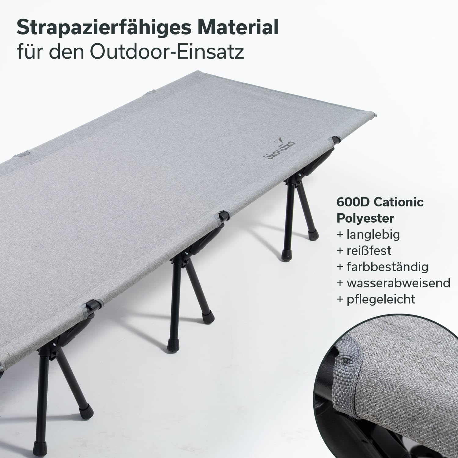 Skandika Leżak kempingowy Svalig | składane łóżko polowe, zdejmowane nóżki, regulowana wysokość, obciążenie 150 kg, 192 x 66 cm, lekki | łóżko dla gości, składane łóżko kempingowe, łóżko kempingowe