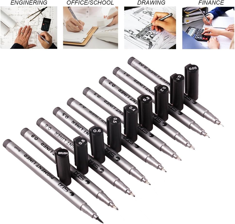Black Micro-line Pens for Drafting - Ultra Fine Point Technical Drawing Pen Set, Anti-Bleed Fineliner Pen for Illustration, Office, Sketch, Scrapbooking, Signature, 9 Size : Office Products