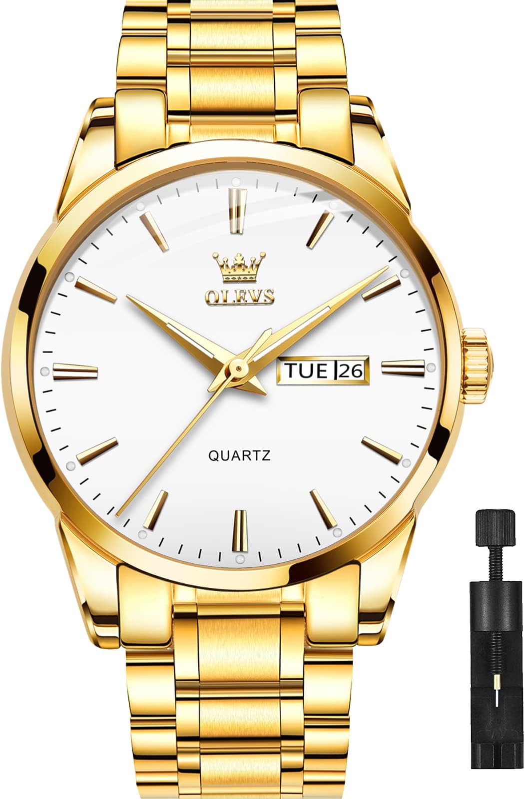 Classic Men Watches with Date,Stainless Steel Man Watch with Date, Bussiness Watches for Men,Luminous Quartz Mens Watches Black/White/Blue/Gold, Waterproof Male Watch with Week