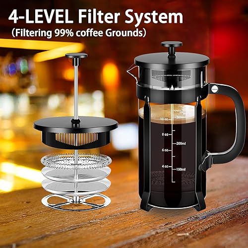 Miniatura 64 de Cafetera de prensa francesa de 34 onzas, cafetera espresso de 5 tazas, cafetera de borosilicato grueso resistente al calor con 4 pantallas de filtro